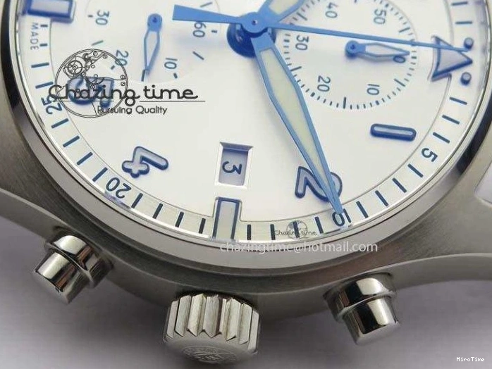 MIROTIME 0723 Pilot Chrono SS IW387809 ZF 1:1 Best Edition Silver Dial Blue Numbers On Blue Leather Strap A Lightweight 7263